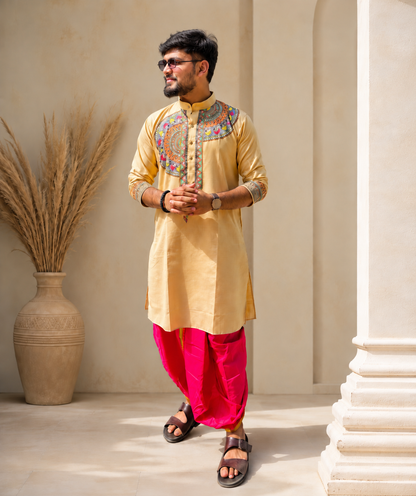 Handcrafted Madhubani Art Beige Kurta & Traditional Outfit Sets | Authentic Mithila Painting