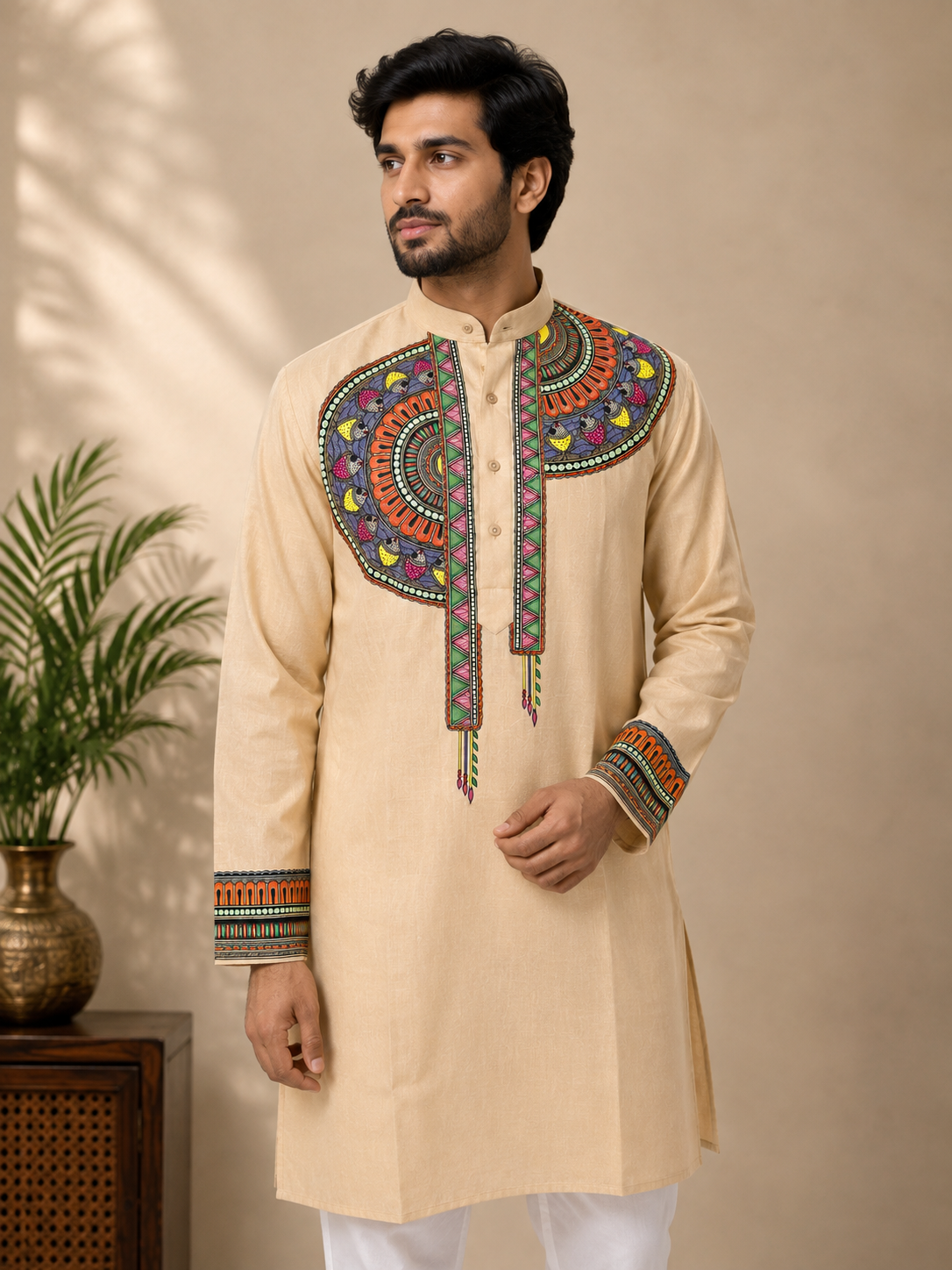Handcrafted Madhubani Art Beige Kurta & Traditional Outfit Sets | Authentic Mithila Painting