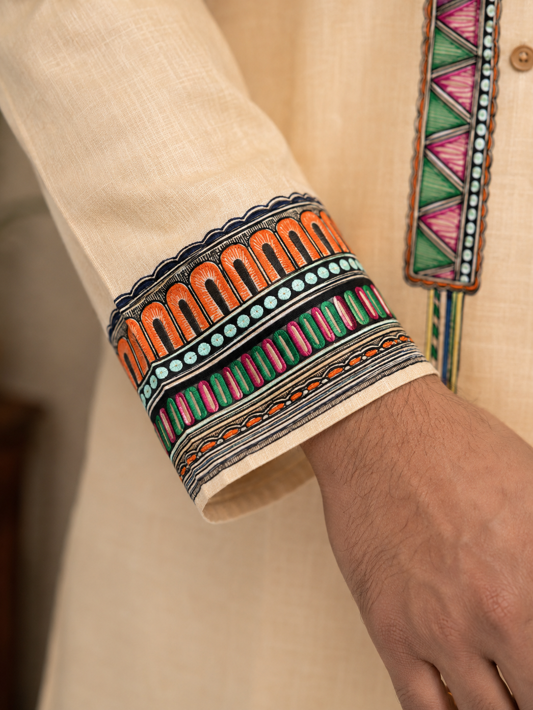 Handcrafted Madhubani Art Beige Kurta & Traditional Outfit Sets | Authentic Mithila Painting