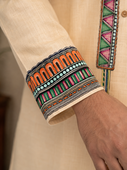 Handcrafted Madhubani Art Beige Kurta & Traditional Outfit Sets | Authentic Mithila Painting