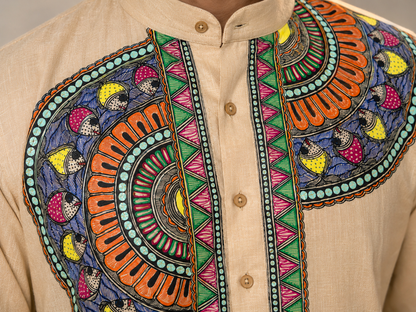 Handcrafted Madhubani Art Beige Kurta & Traditional Outfit Sets | Authentic Mithila Painting