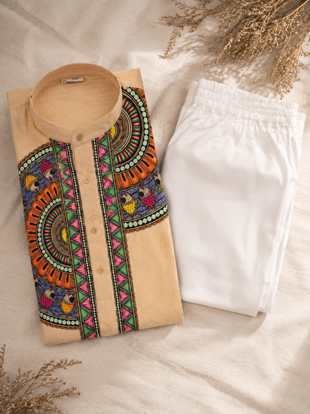 Handcrafted Madhubani Art Beige Kurta & Traditional Outfit Sets | Authentic Mithila Painting