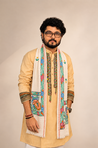 Handcrafted Madhubani Art Beige Kurta & Traditional Outfit Sets | Authentic Mithila Painting