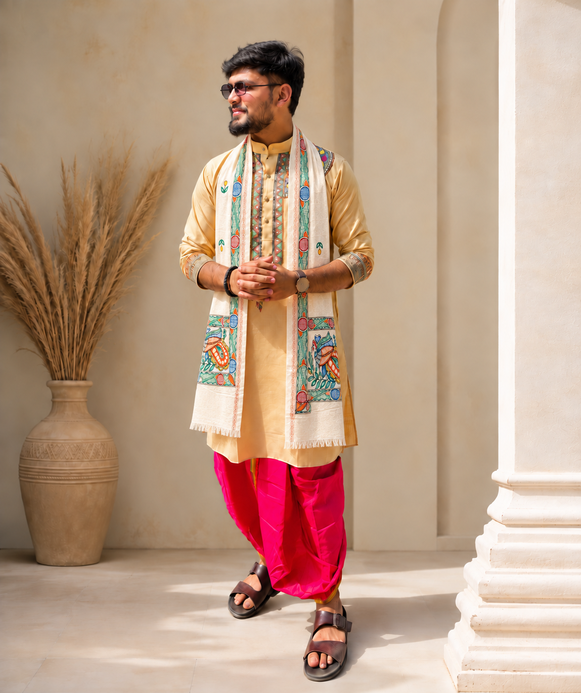 Handcrafted Madhubani Art Beige Kurta & Traditional Outfit Sets | Authentic Mithila Painting