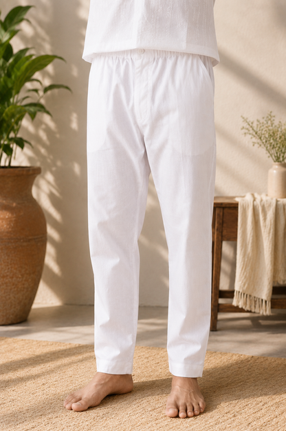 Pure Cotton White Pant-Style Pyjama for Men – Pack of 2