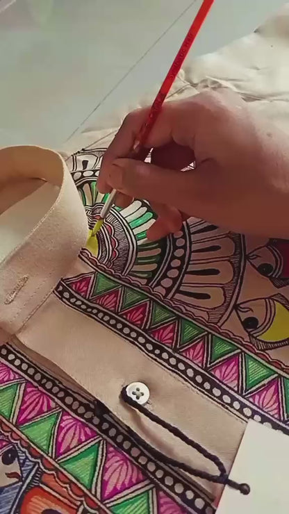 Handcrafted Madhubani Art Beige Kurta & Traditional Outfit Sets | Authentic Mithila Painting